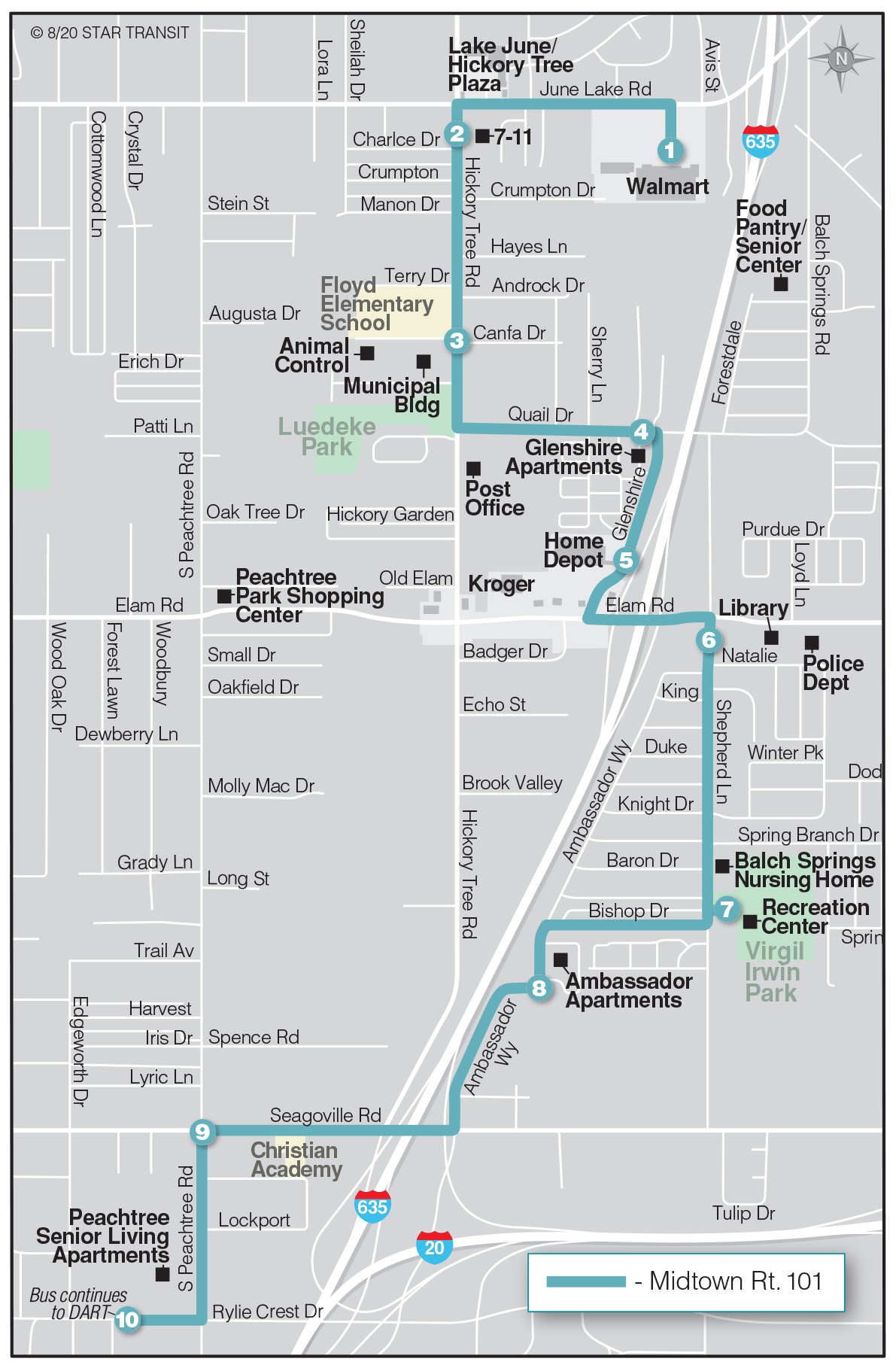 Route map for Balch Springs Midtown Express