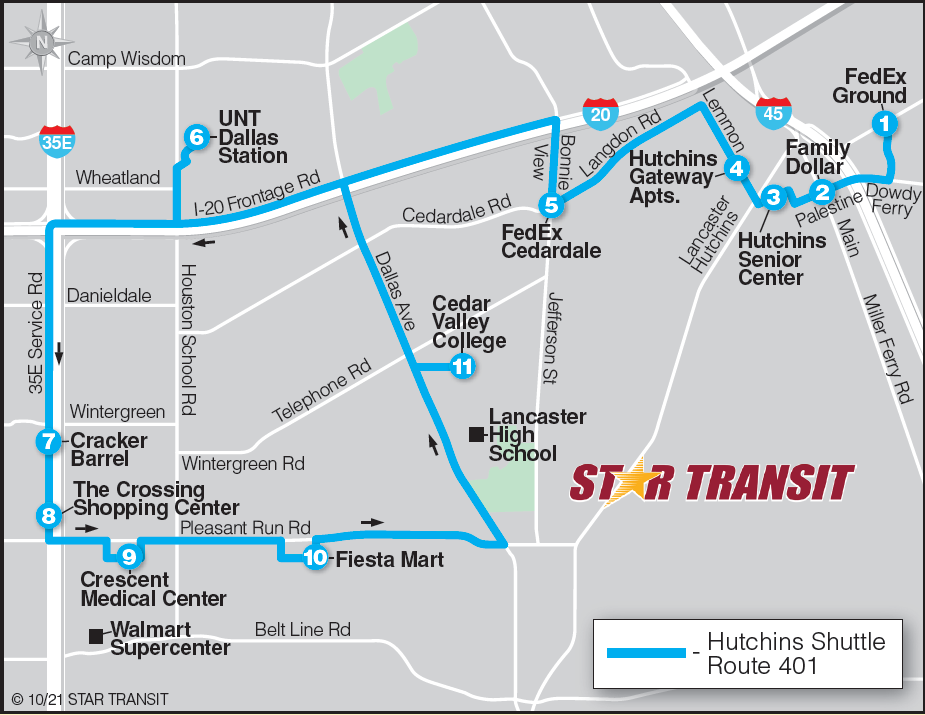 Route map for Hutchins Shuttle
